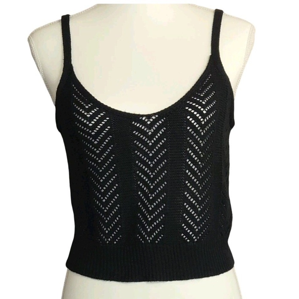 Almost Famous Black Crochet Knit Chevron Tank Junior Large Grunge Y2K Festival